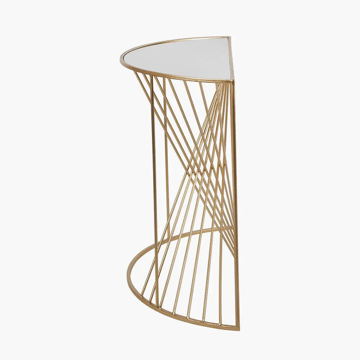 Liberty Glass and Gold Metal Half Moon Console Table   Nicholas John Interiors