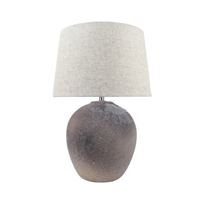 Light Brown Stone Finish Table Lamp with Natural Linen Shade Lina Home