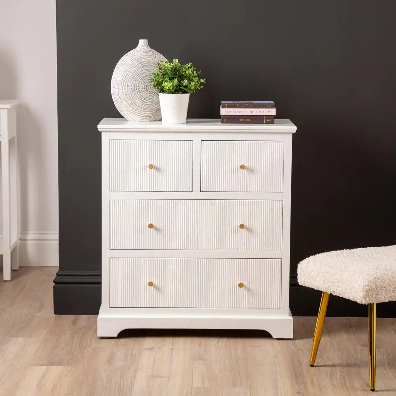 Lindon 4 Drawer Chest Cabinet In White With Gold Handles Lina Home