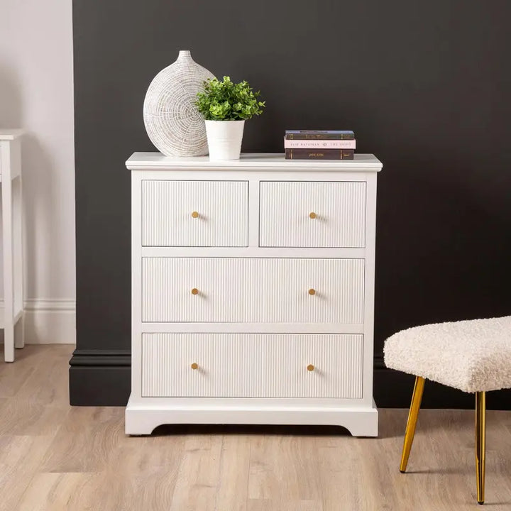 Lindon 4 Drawer Chest Cabinet In White With Gold Handles Lina Home