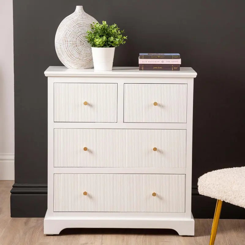 Lindon 4 Drawer Chest Cabinet In White With Gold Handles Lina Home
