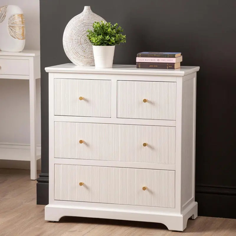 Lindon 4 Drawer Chest Cabinet In White With Gold Handles Lina Home