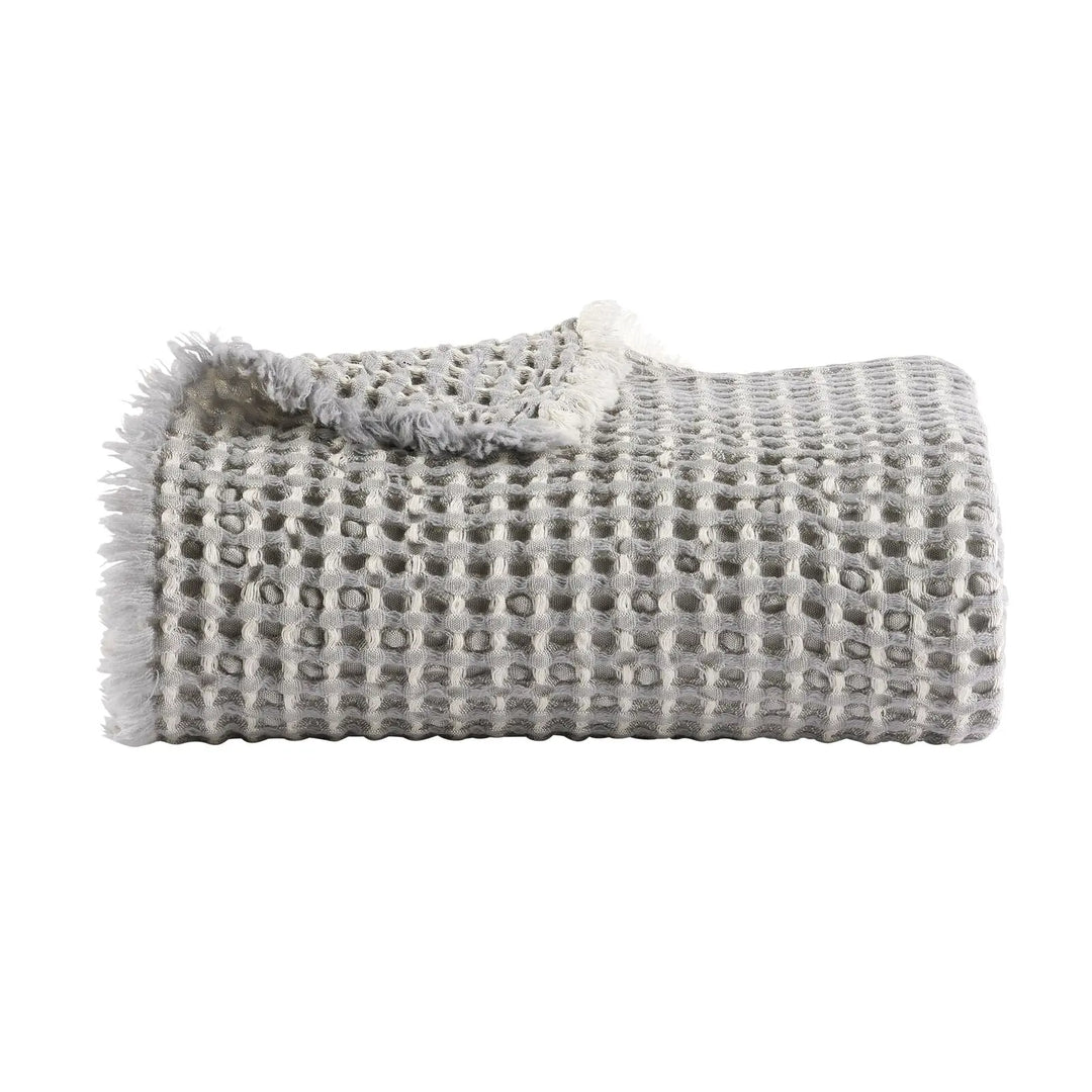 Christy Lisbon Throw 140 x 180cm – Grey Wool Cotton Waffle Throw Christy