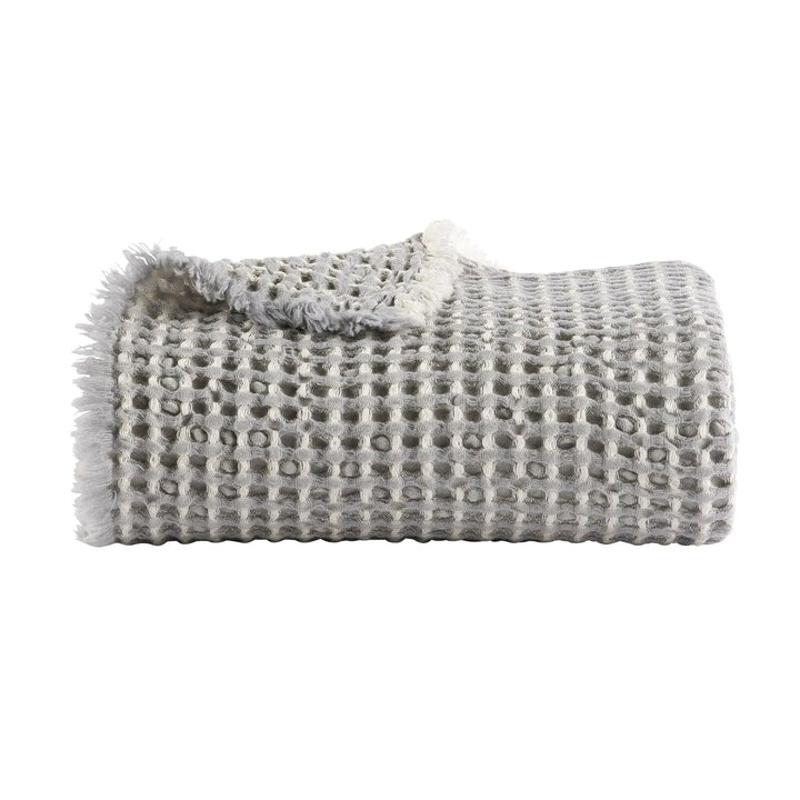 Christy Lisbon Throw 140 x 180cm – Grey Wool Cotton Waffle Throw Christy