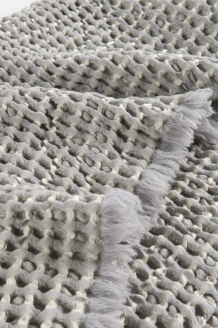 Christy Lisbon Throw 140 x 180cm – Grey Wool Cotton Waffle Throw Christy