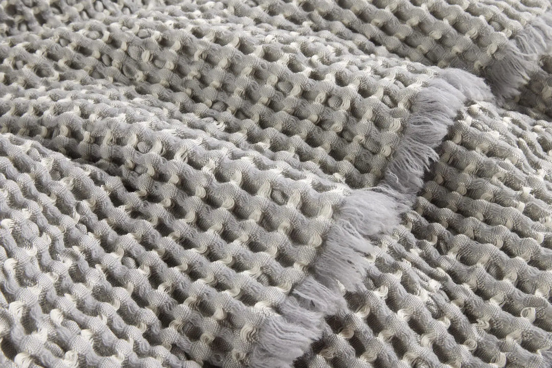 Christy Lisbon Throw 140 x 180cm – Grey Wool Cotton Waffle Throw Christy