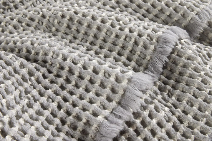 Christy Lisbon Throw 140 x 180cm – Grey Wool Cotton Waffle Throw Christy