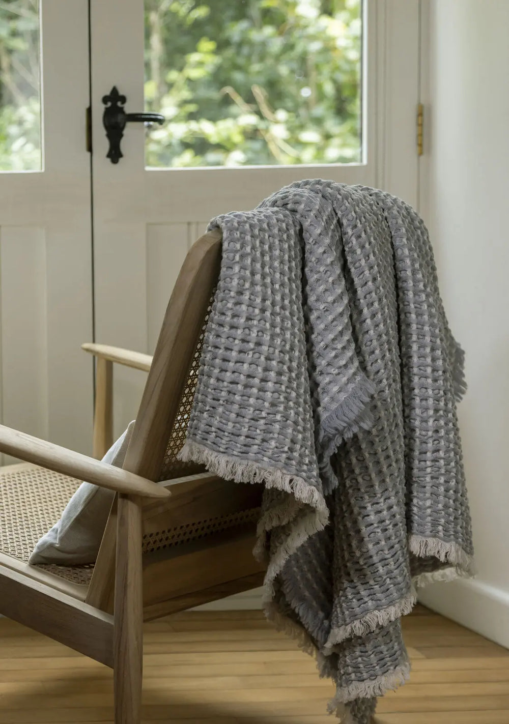 Christy Lisbon Throw 140 x 180cm – Grey Wool Cotton Waffle Throw Christy