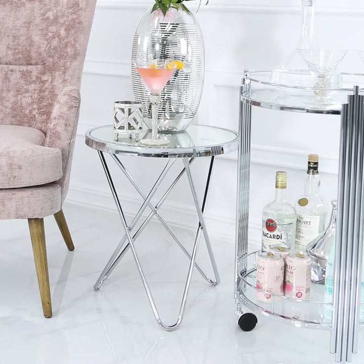 Atom Chrome & Mirror End Table Lina Home