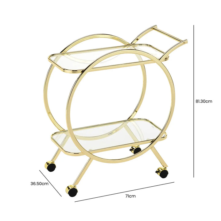Harry Gold & Clear Glass Drinks Trolley Lina Home
