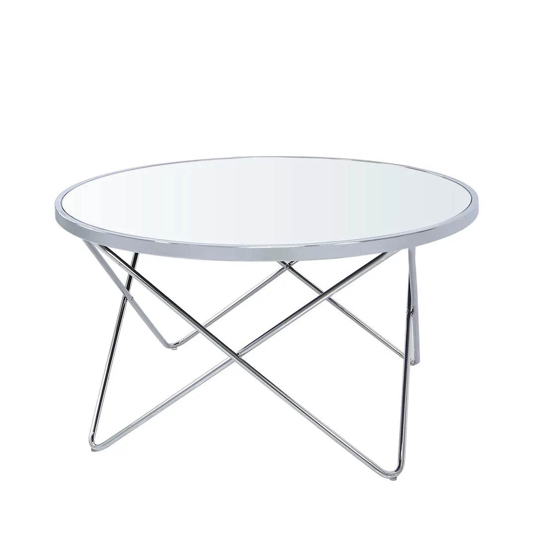 Atom Chrome & Mirror Coffee Table – Crisscross Base Modern Design Lina Home