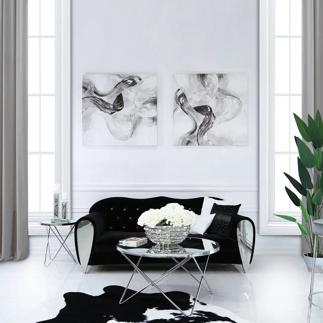 Atom Chrome & Mirror Coffee Table – Crisscross Base Modern Design Lina Home