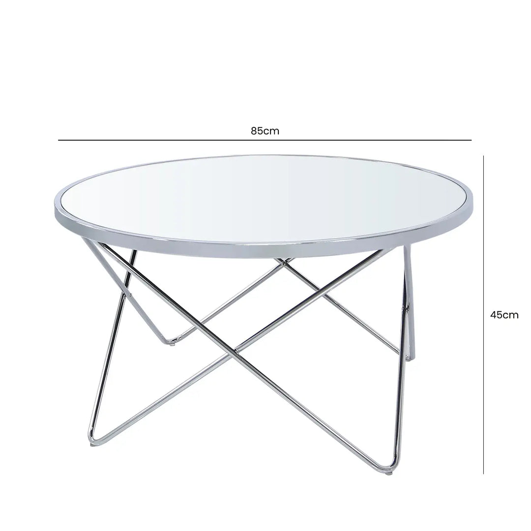 Atom Chrome & Mirror Coffee Table – Crisscross Base Modern Design Lina Home
