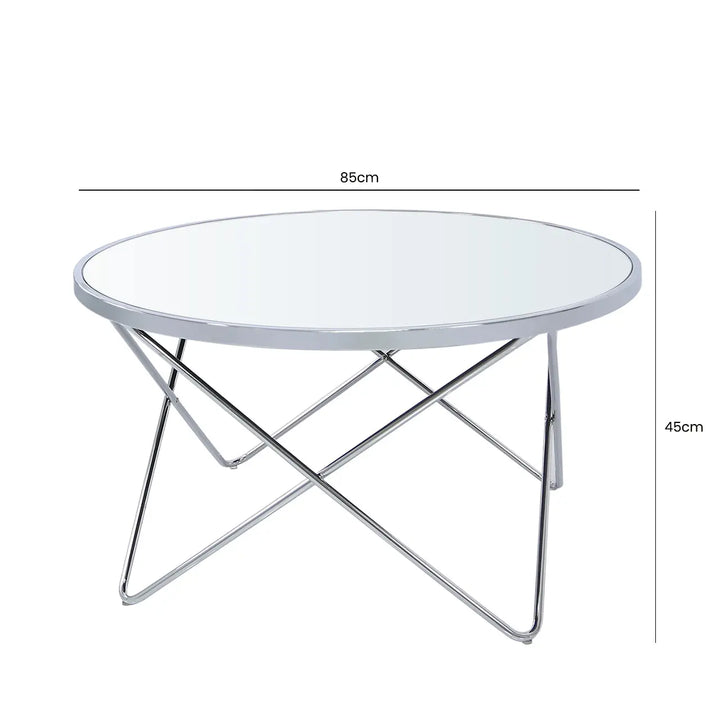 Atom Chrome & Mirror Coffee Table – Crisscross Base Modern Design Lina Home
