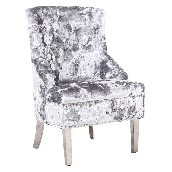 Marlowe Silver Crushed Velvet Wing Chair