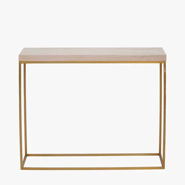 Madison Beige Granite and Burnished Gold Metal Console Table   Nicholas John Interiors