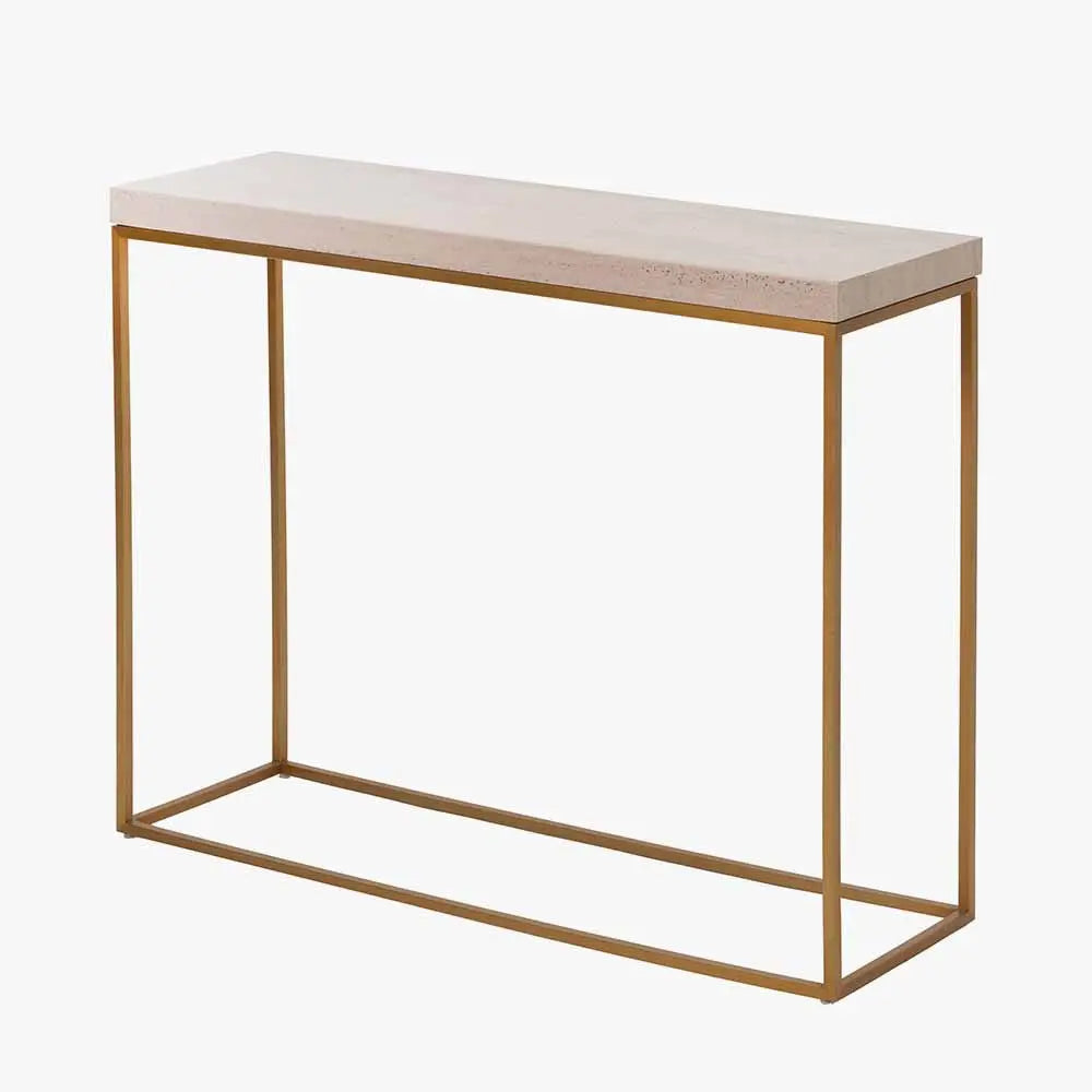 Madison Beige Granite and Burnished Gold Metal Console Table   Nicholas John Interiors