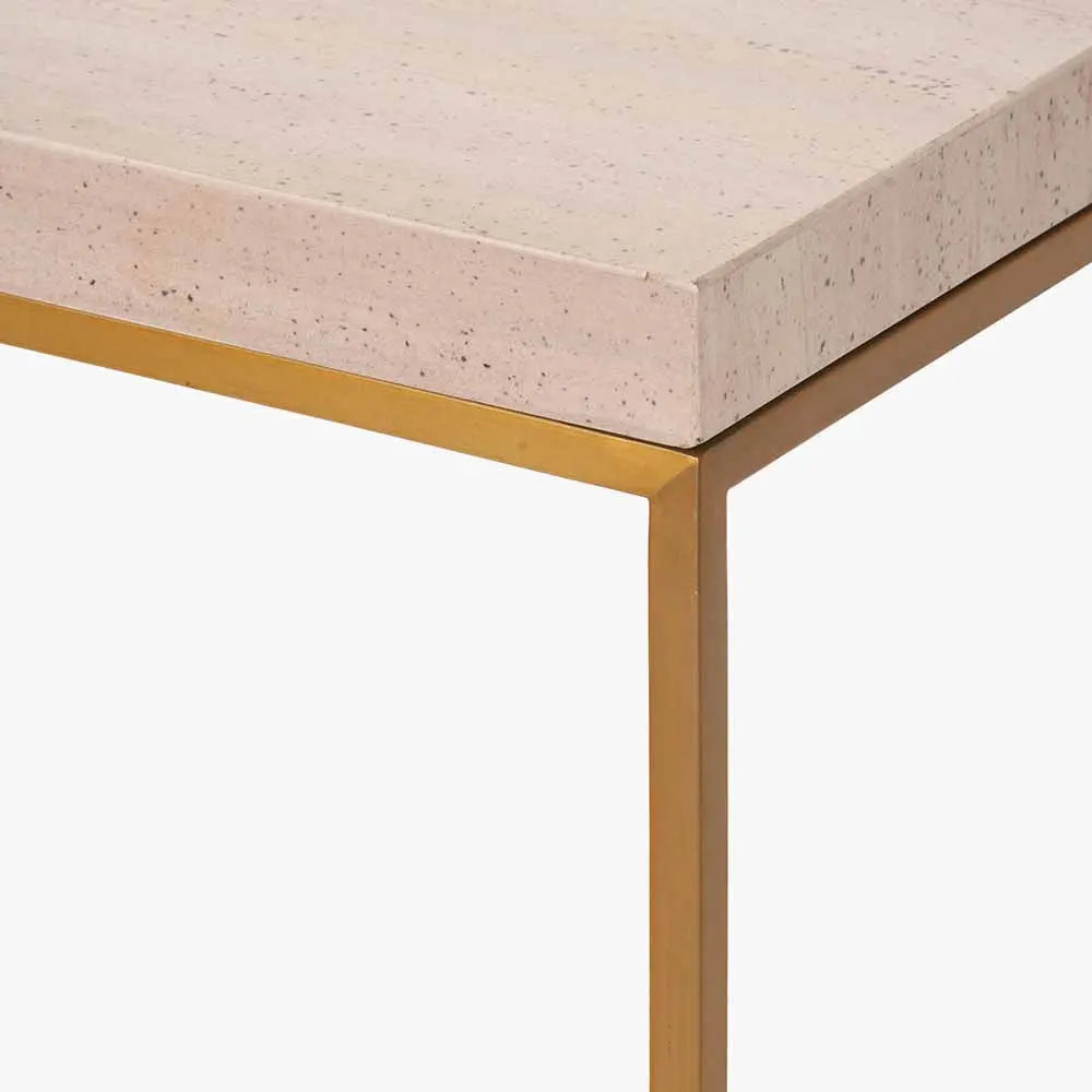Madison Beige Granite and Burnished Gold Metal Console Table   Nicholas John Interiors