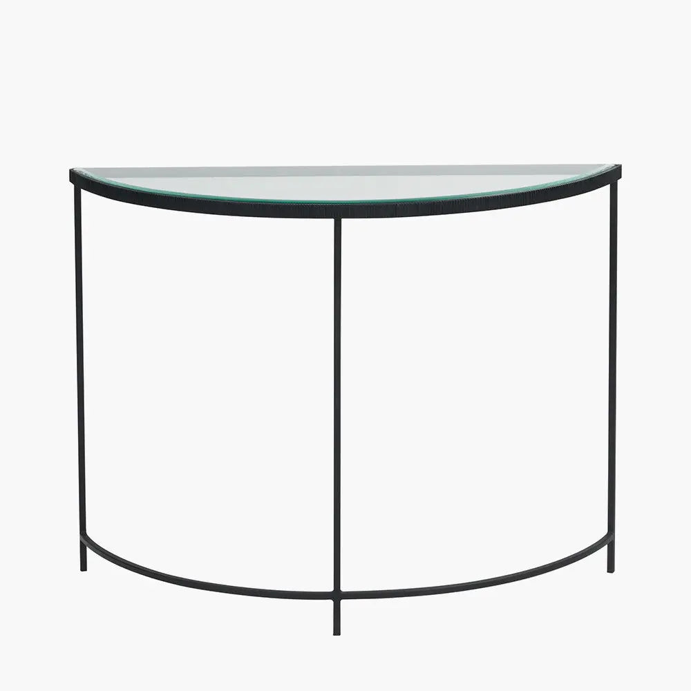 Marazzi Bevelled Glass and Black Metal Half Moon Console Table   Nicholas John Interiors