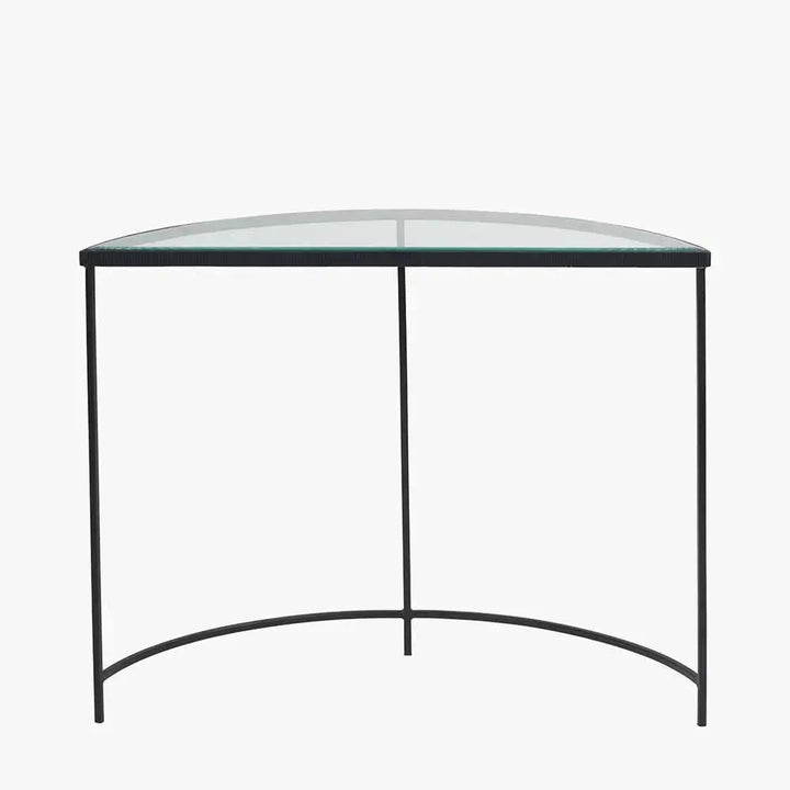 Marazzi Bevelled Glass and Black Metal Half Moon Console Table   Nicholas John Interiors