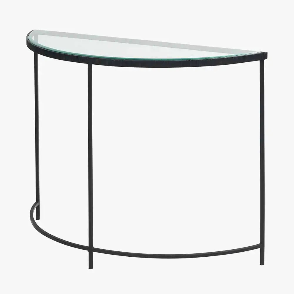 Marazzi Bevelled Glass and Black Metal Half Moon Console Table   Nicholas John Interiors