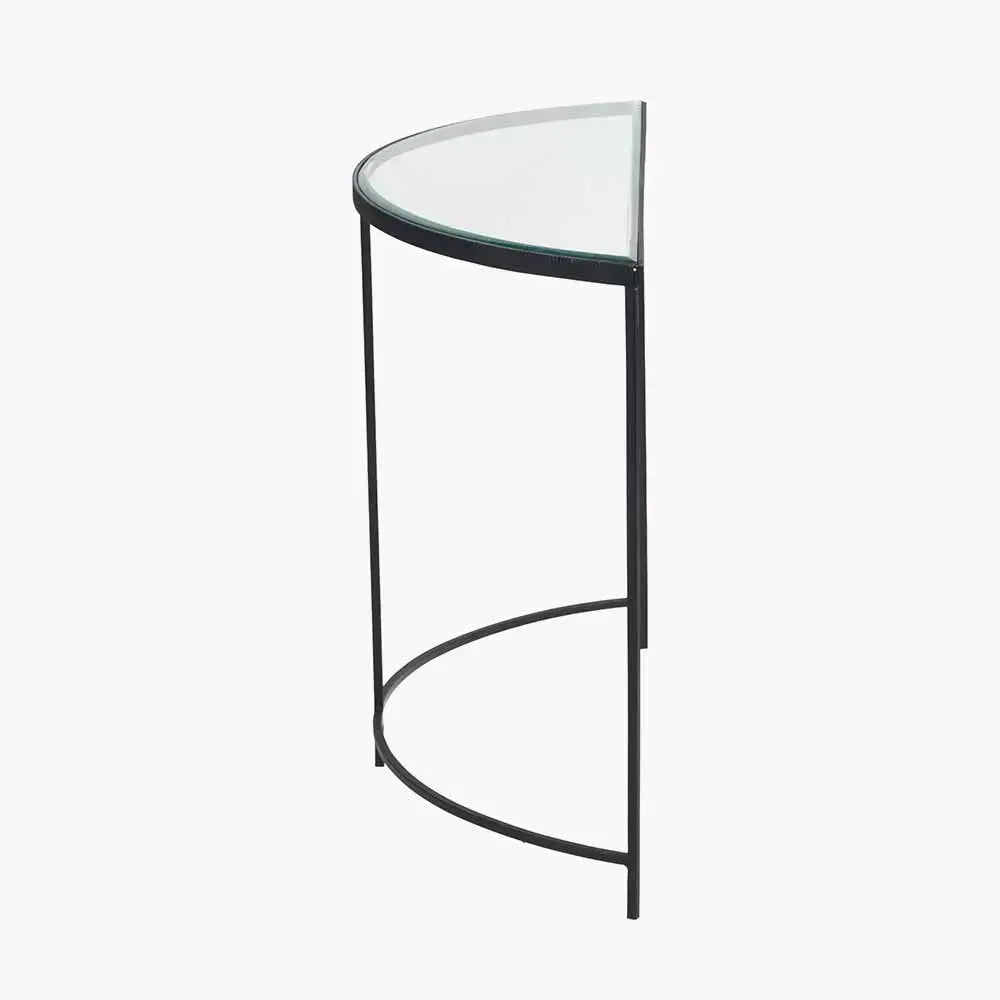 Marazzi Bevelled Glass and Black Metal Half Moon Console Table   Nicholas John Interiors