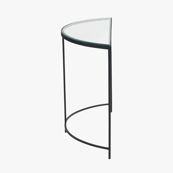 Marazzi Bevelled Glass and Black Metal Half Moon Console Table   Nicholas John Interiors