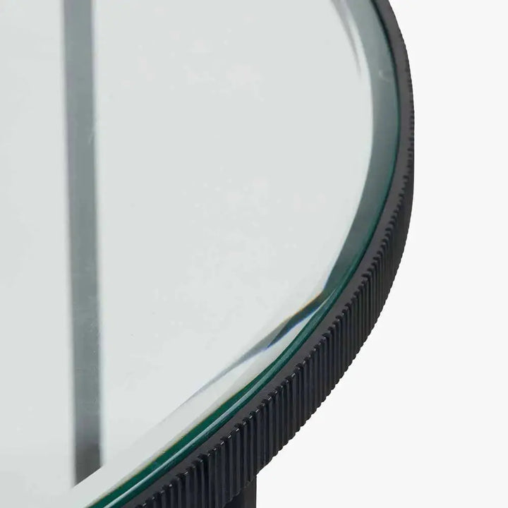 Marazzi Bevelled Glass and Black Metal Half Moon Console Table   Nicholas John Interiors