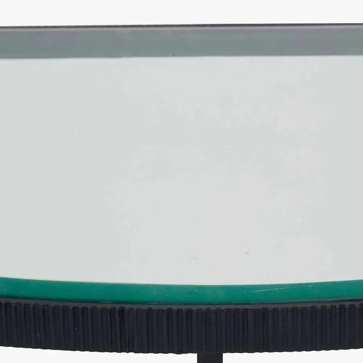 Marazzi Bevelled Glass and Black Metal Half Moon Console Table   Nicholas John Interiors