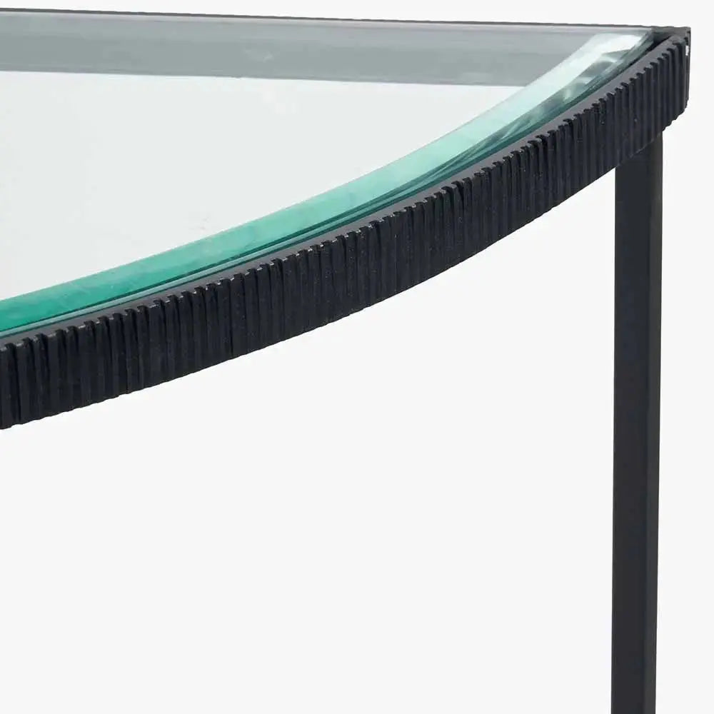 Marazzi Bevelled Glass and Black Metal Half Moon Console Table   Nicholas John Interiors