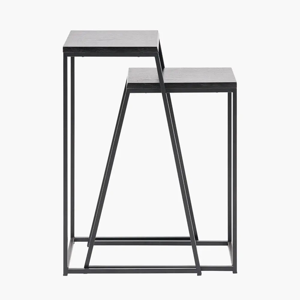 Mashiko S/2 Black Ash Veneer and Black Metal Side Tables   Nicholas John Interiors