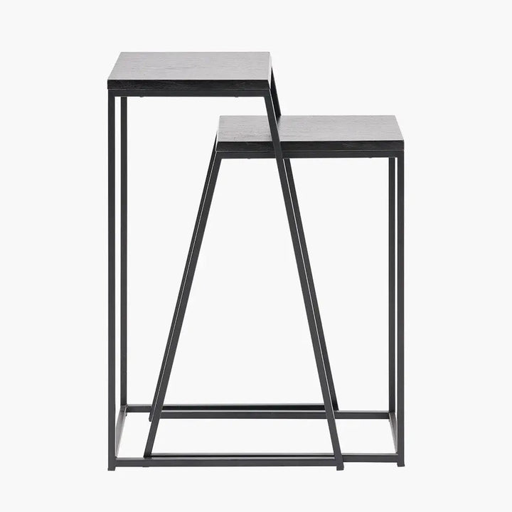 Mashiko S/2 Black Ash Veneer and Black Metal Side Tables   Nicholas John Interiors