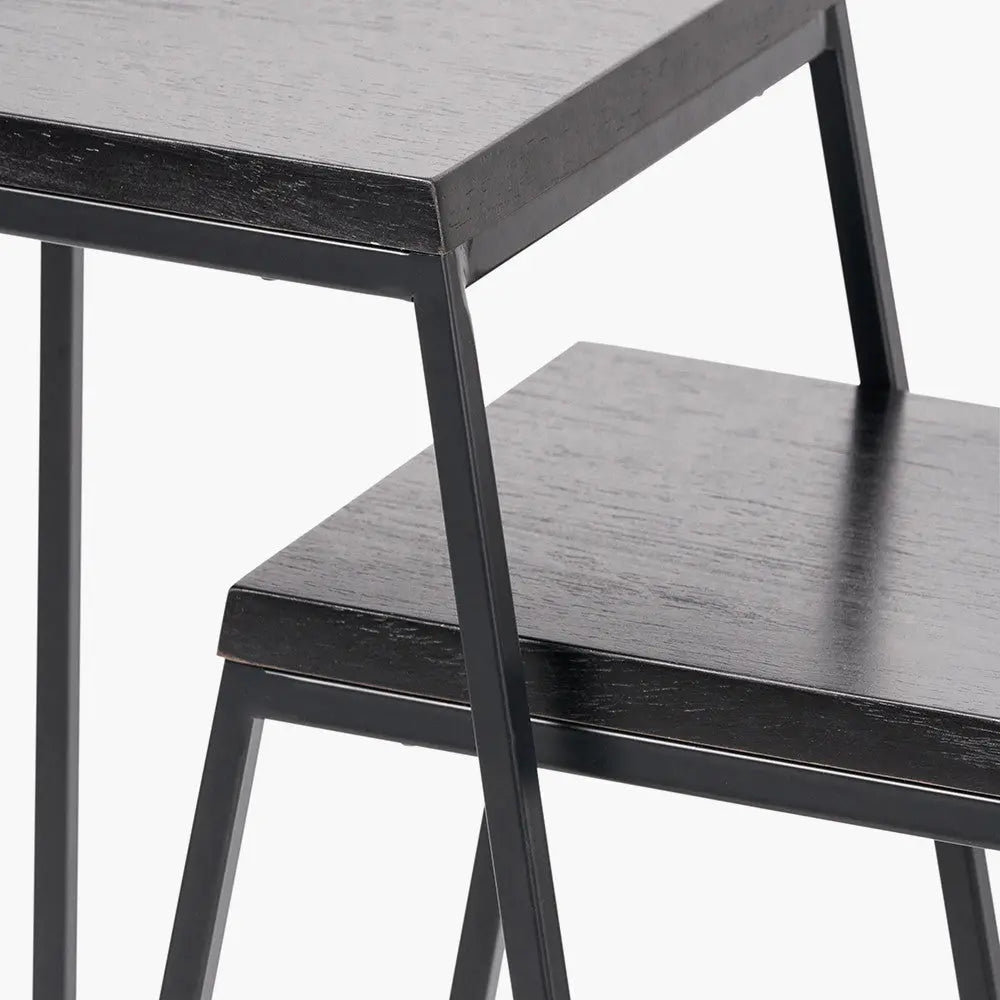 Mashiko S/2 Black Ash Veneer and Black Metal Side Tables   Nicholas John Interiors