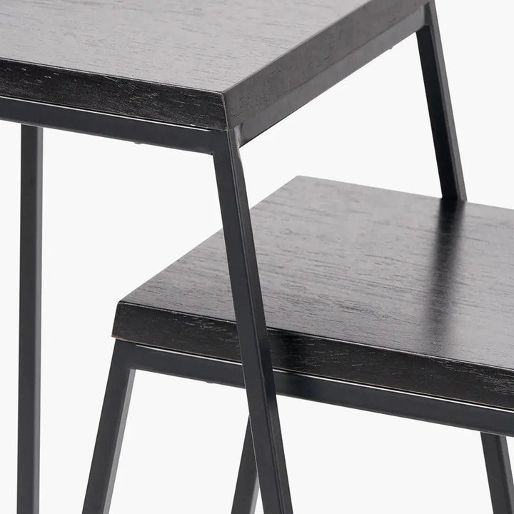 Mashiko S/2 Black Ash Veneer and Black Metal Side Tables   Nicholas John Interiors
