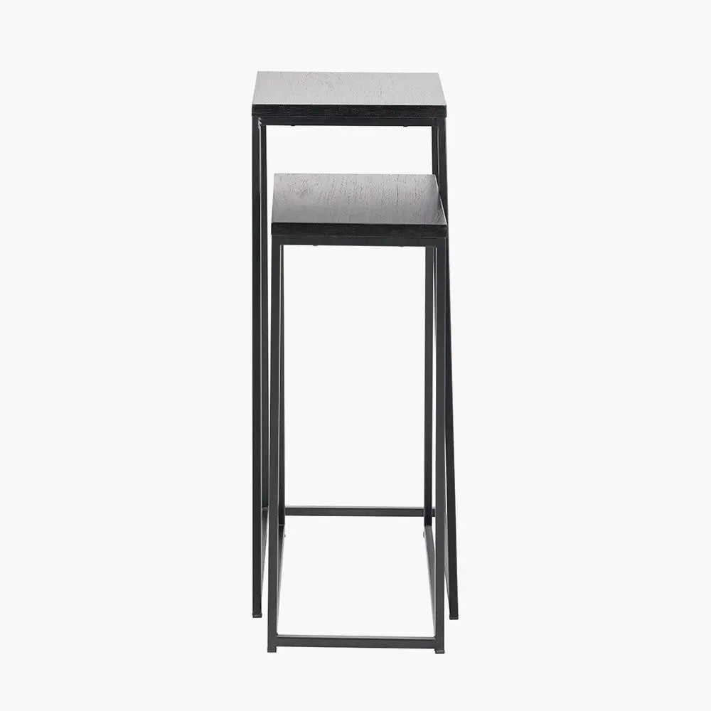 Mashiko S/2 Black Ash Veneer and Black Metal Side Tables   Nicholas John Interiors