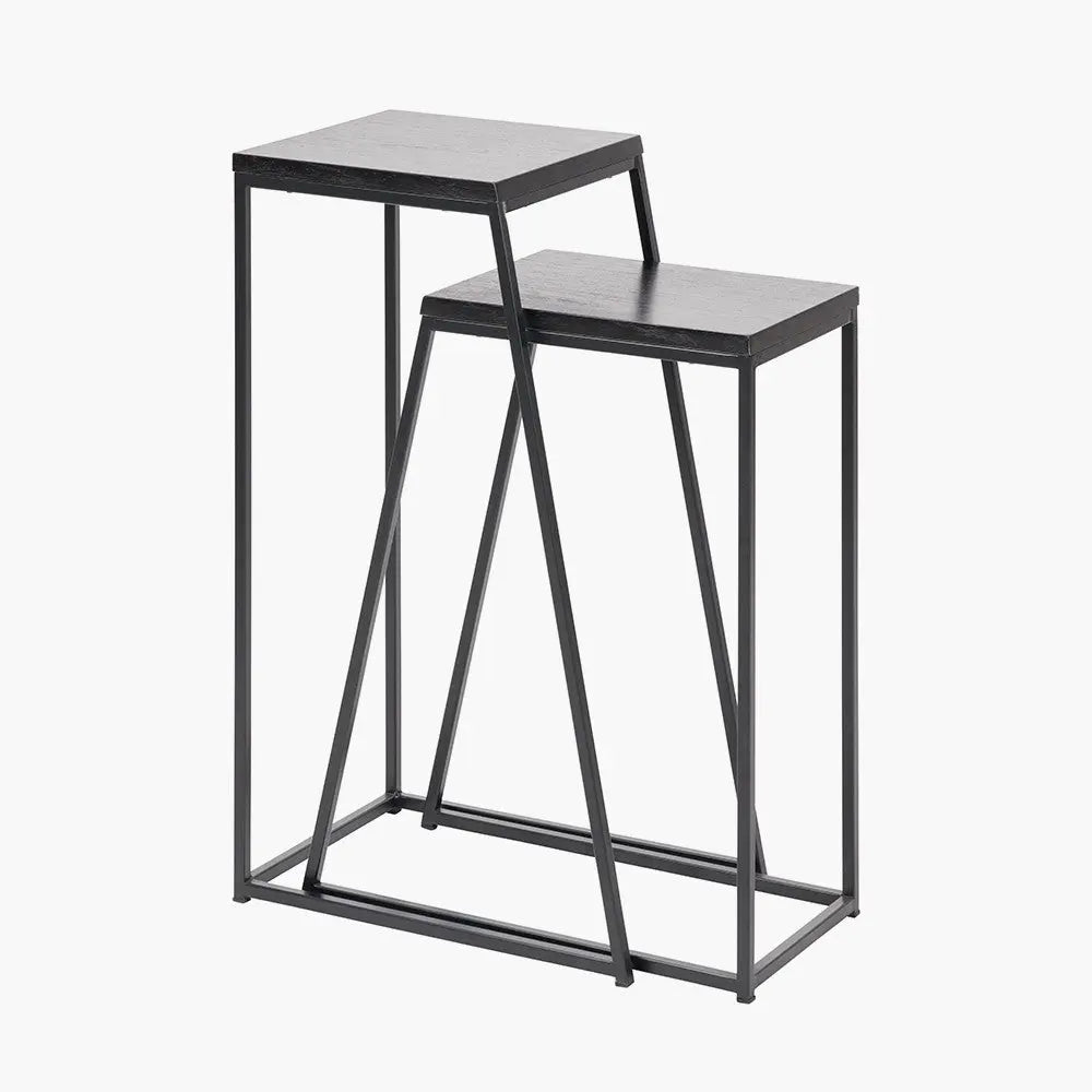 Mashiko S/2 Black Ash Veneer and Black Metal Side Tables   Nicholas John Interiors