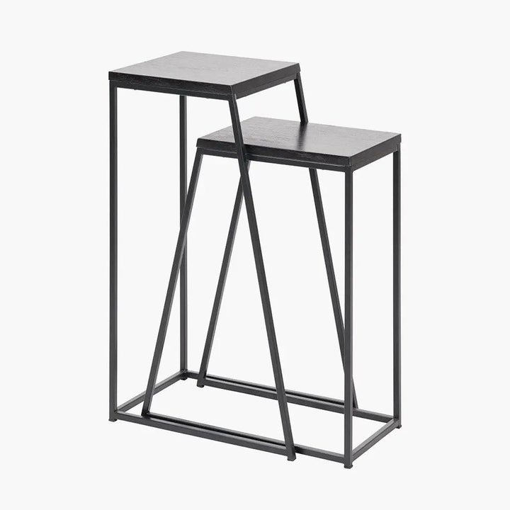 Mashiko S/2 Black Ash Veneer and Black Metal Side Tables   Nicholas John Interiors