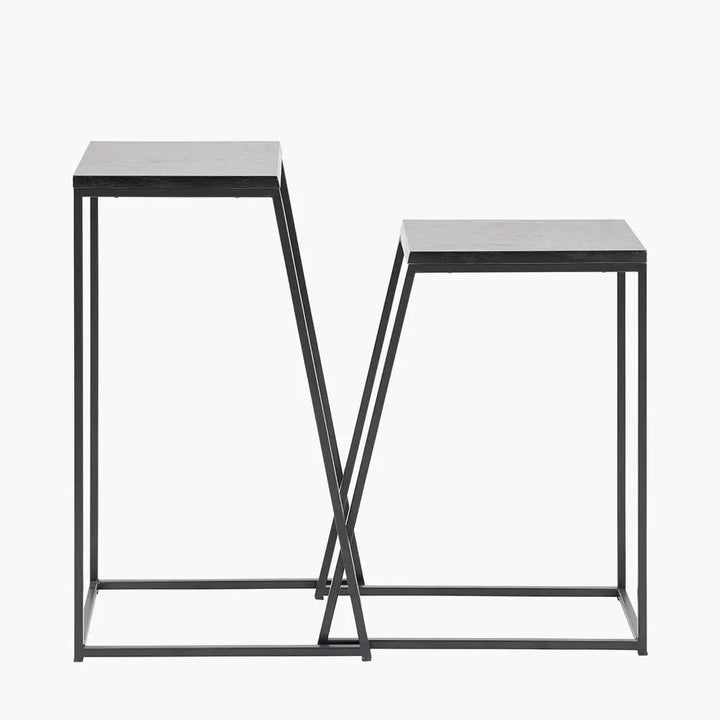 Mashiko S/2 Black Ash Veneer and Black Metal Side Tables   Nicholas John Interiors