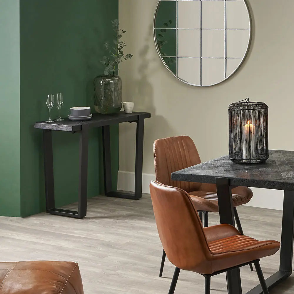 Mashu Matt Black Mango Wood and Black Metal Console Table   Nicholas John Interiors