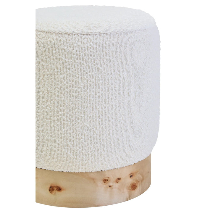 Motara Burl Wood And Cream Boucle Round Stool  Nicholas John Interiors