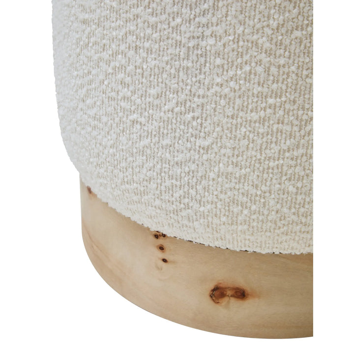 Motara Burl Wood And Cream Boucle Round Stool  Nicholas John Interiors
