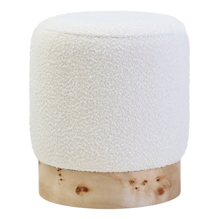 Motara Burl Wood And Cream Boucle Round Stool  Nicholas John Interiors