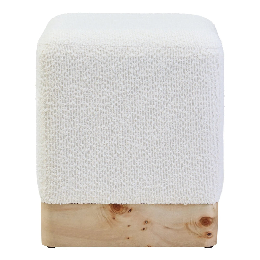 Motara Burl Wood And Cream Boucle Sqaure Stool  Nicholas John Interiors