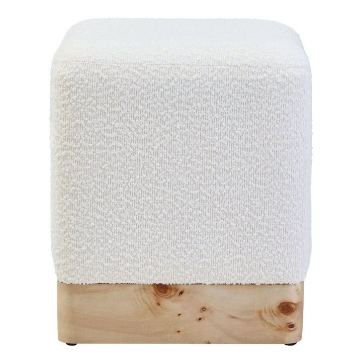 Motara Burl Wood And Cream Boucle Sqaure Stool  Nicholas John Interiors