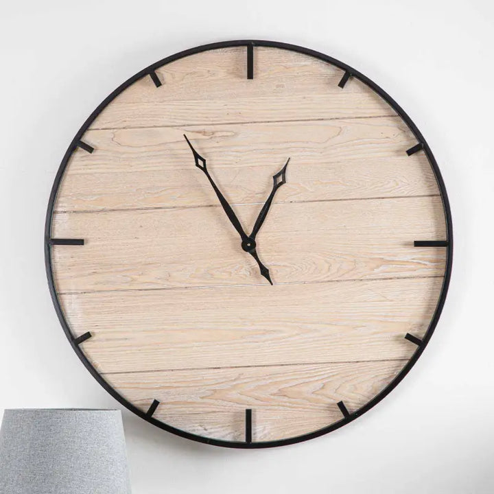 Natural and Black MDF wood Wall Clock Lina Home