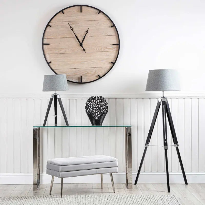 Natural and Black MDF wood Wall Clock Lina Home