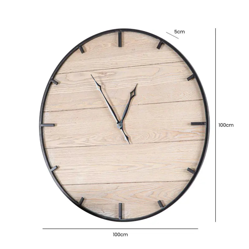 Natural and Black MDF wood Wall Clock Lina Home