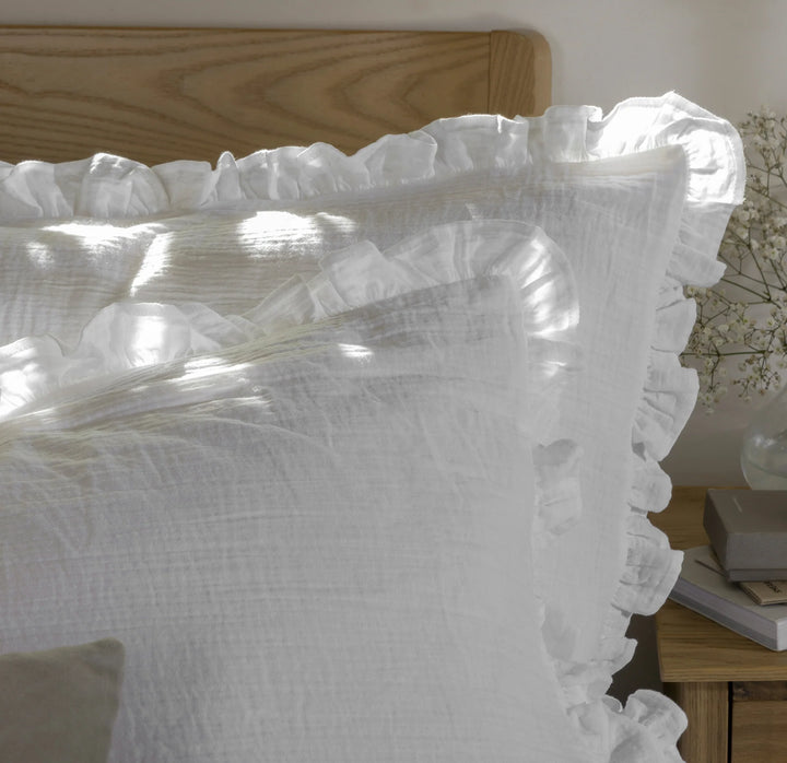 Christy 100% Organic Retreat Ruffle Oxford Pillowcase Pair in White