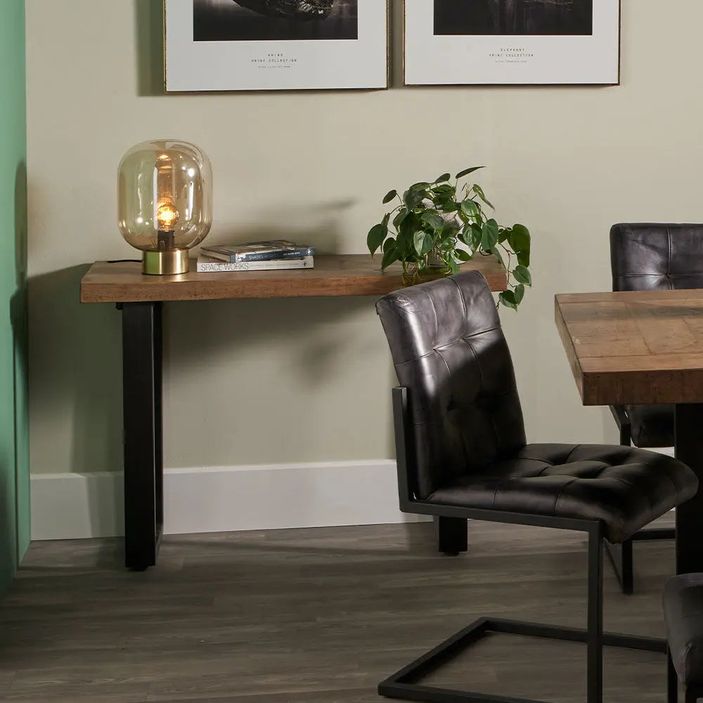 Pahoja Oak Finish Mango Wood and Black Metal Console Table   Nicholas John Interiors