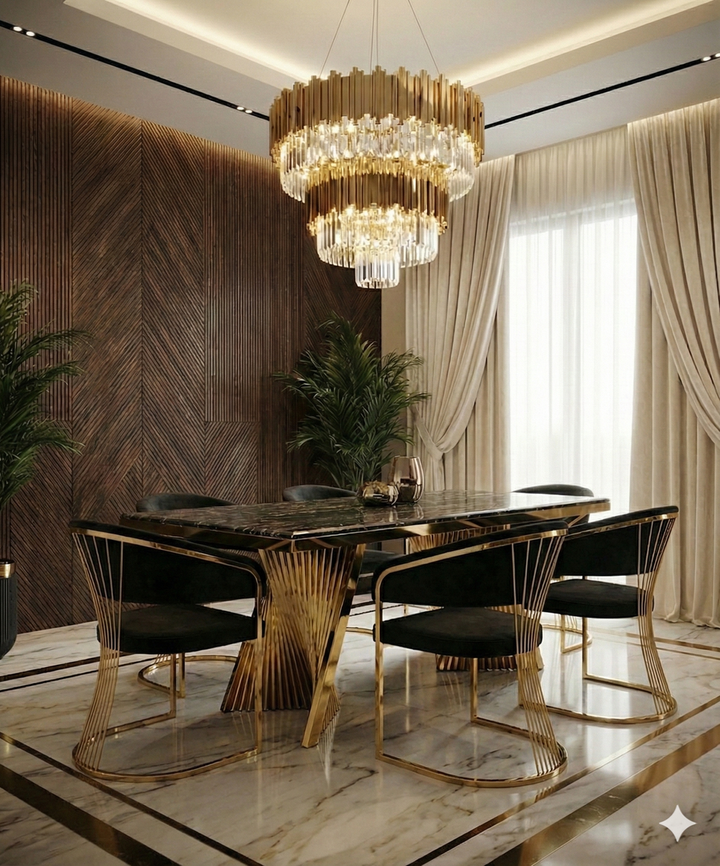 Regency 180cm Black & Gold Marble Dining Table